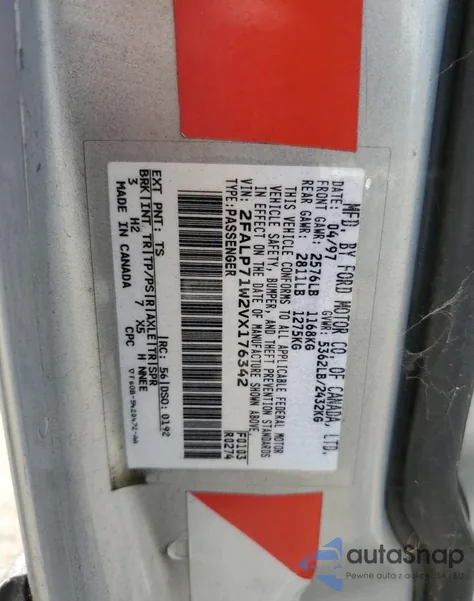 1997 Ford Crown Victoria Police Interceptor from USA, damaged, VIN 2FALP71W2VX176342